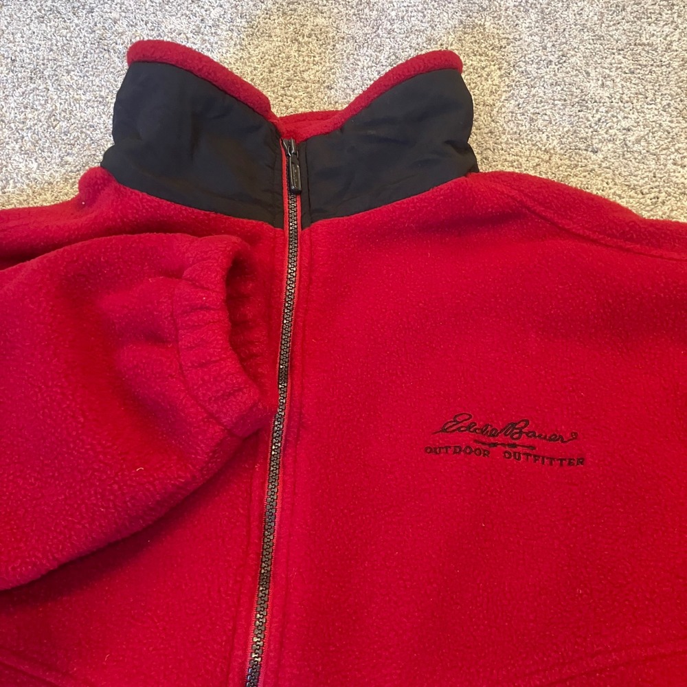 Vintage Eddie Bauer Polartec Fleece Wool Jacket Mens Large Red Full Zip USA